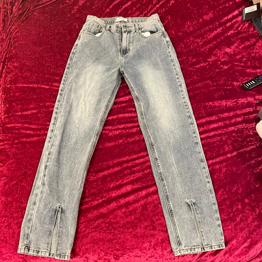 Vintage Wash Split Hem Jeans